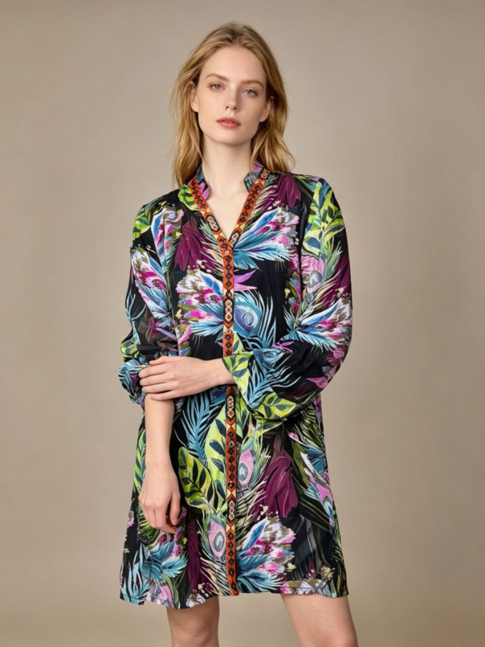 NWOT Johnny Was Multicolor Leaf Print Embroidered Floral Kimono/Coverup S